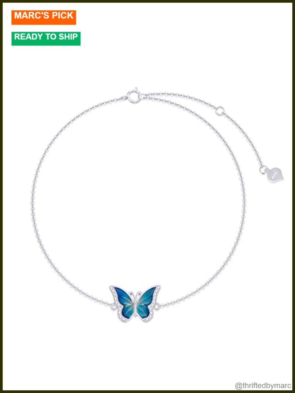 10k White Gold Diamond Blue Butterfly Anklet Women Ankle Bracelet